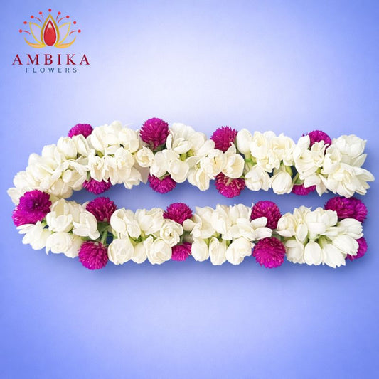 Jasmine With Vadamalli/ Real Red/ Artificial Red Flowers Garland -5.5 ft - WG01